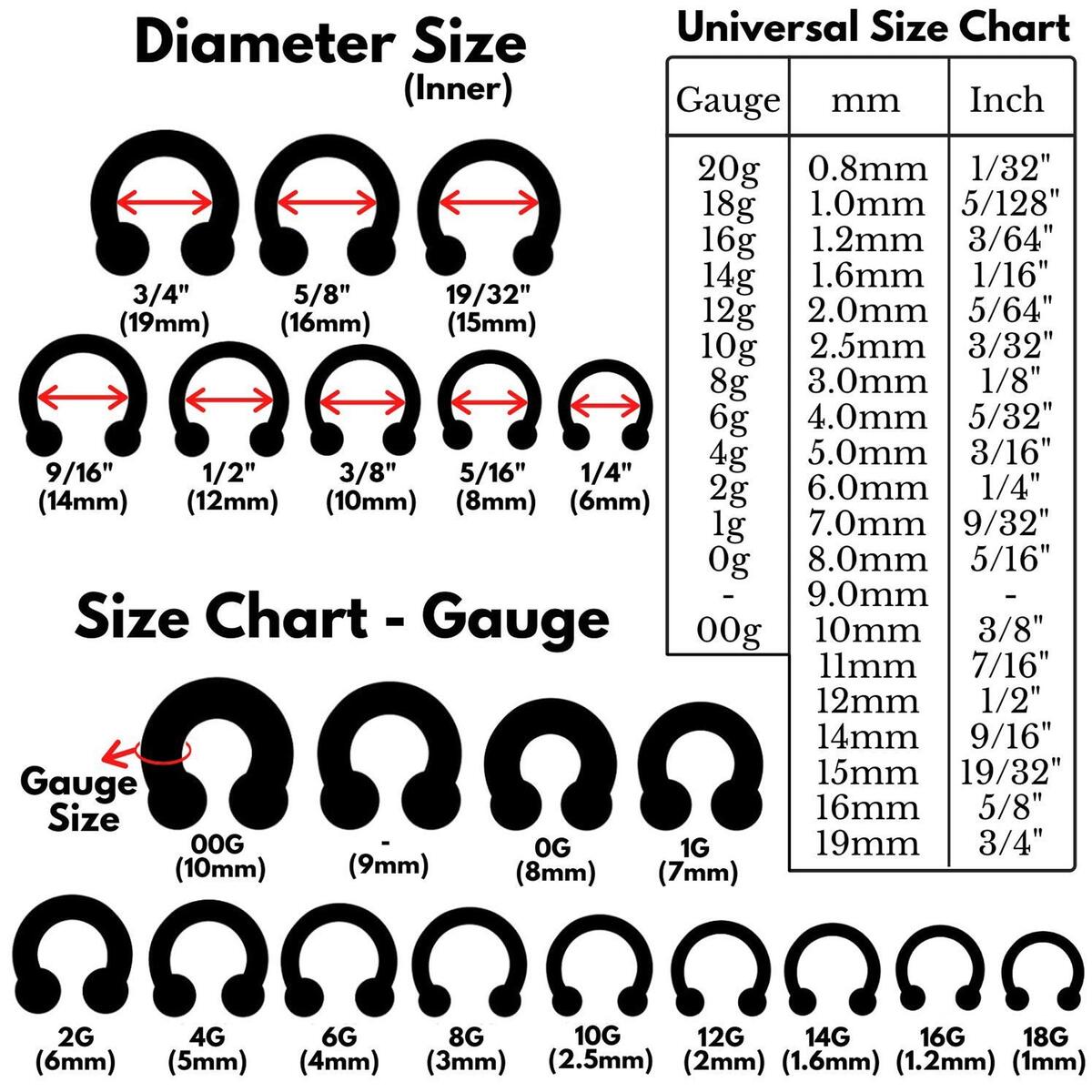 Gauge Chart Nose Ring Body Jewelry Nose Hoop Size Guide Size Chart Average Gauge Nose