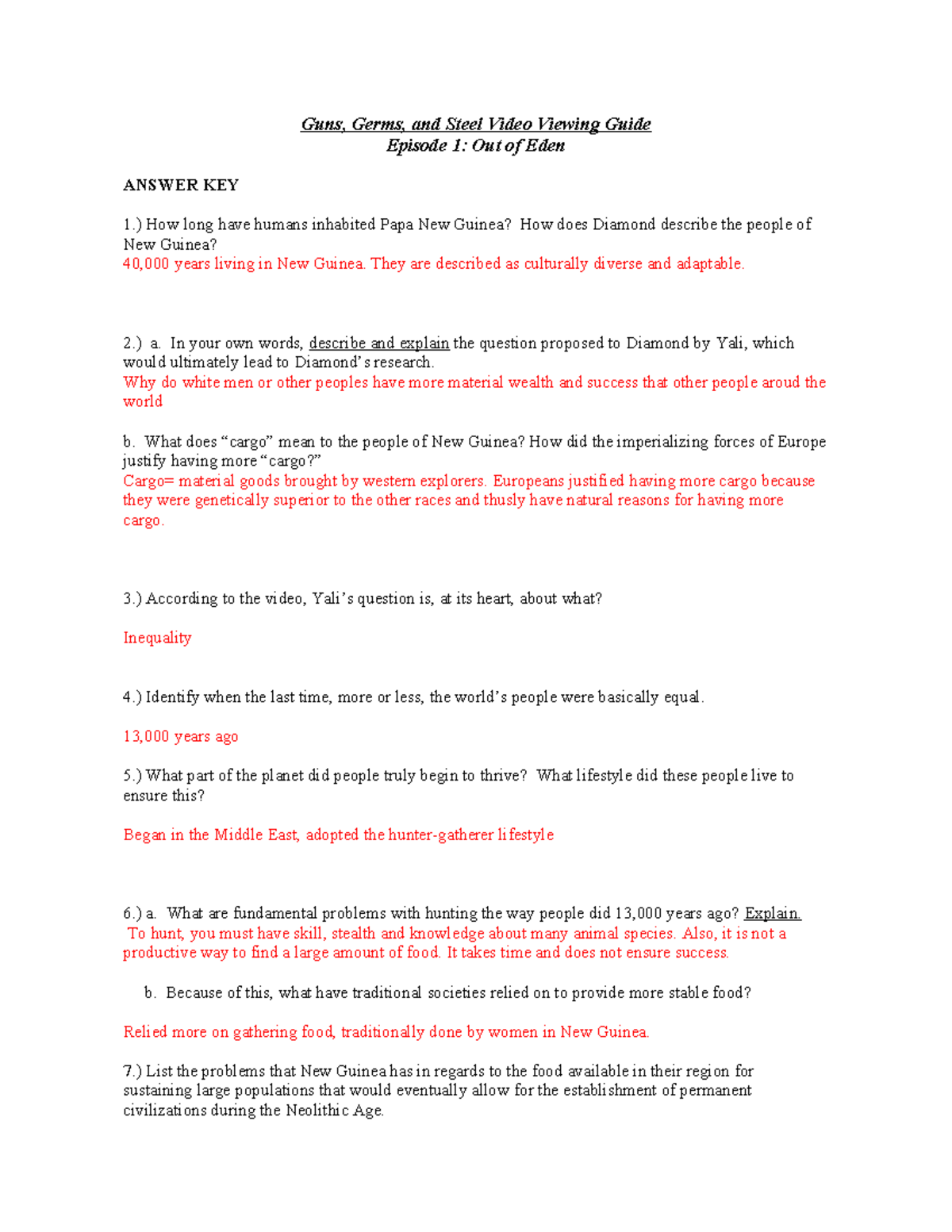 ANTH 4110 Final Exam Guns Germs And Steel Part 1 Worksheet Questions Studocu