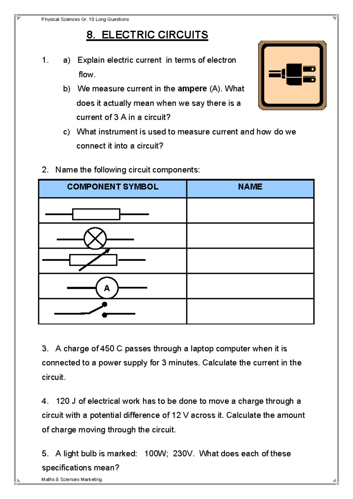 Grade 10 Electric Circuits Practice Questions And Solutions Studocu