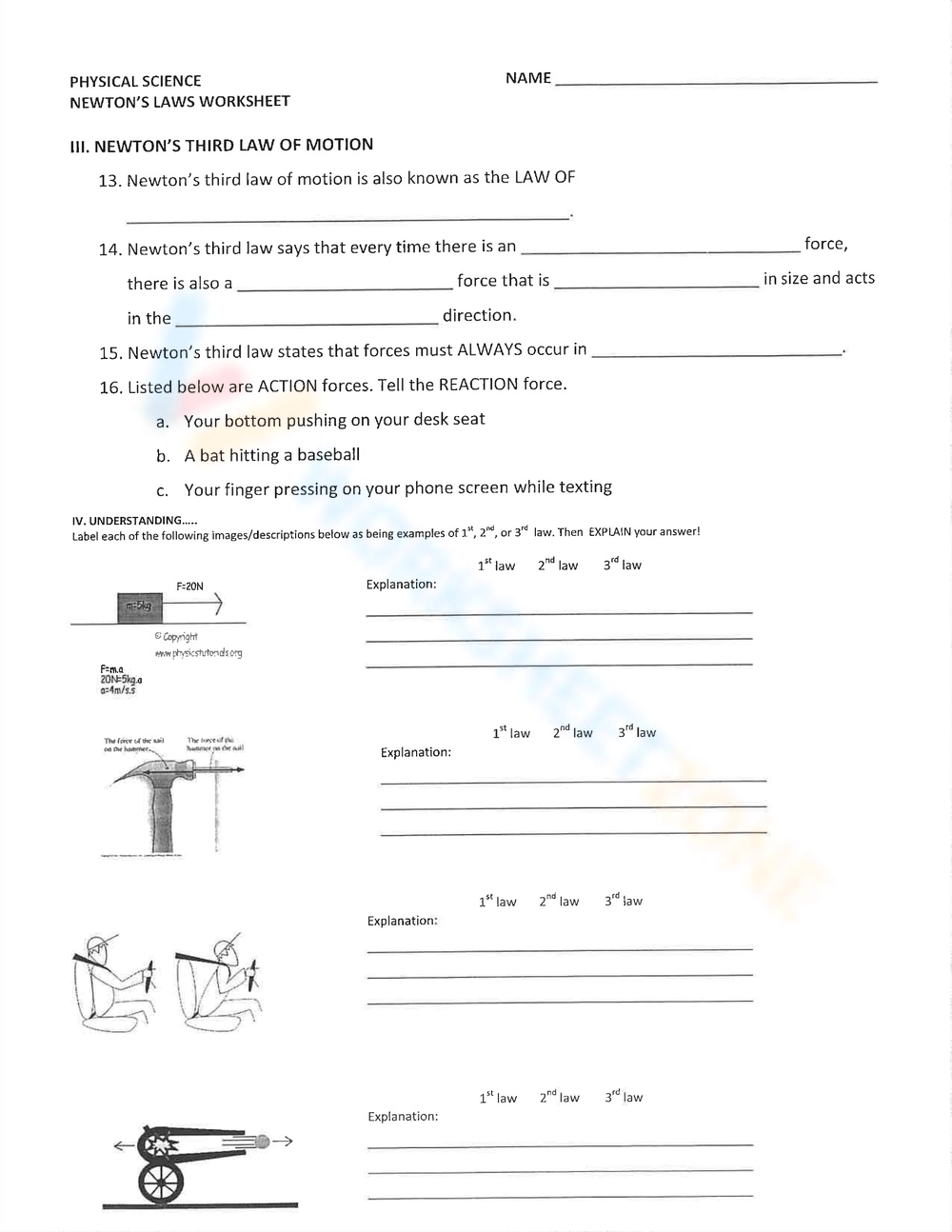 Newton S Laws Practice Problems Worksheet Honors Physics 101 Studocu