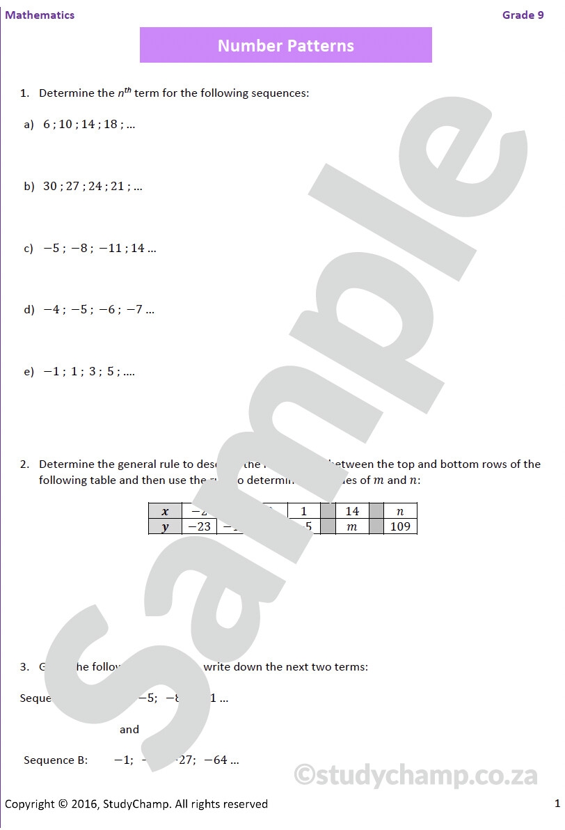 Grade 9 Mathematics Workbook Number Patterns Worksheets Library Numeric And Geometric Patterns Geometric Patterns WCED EPortal