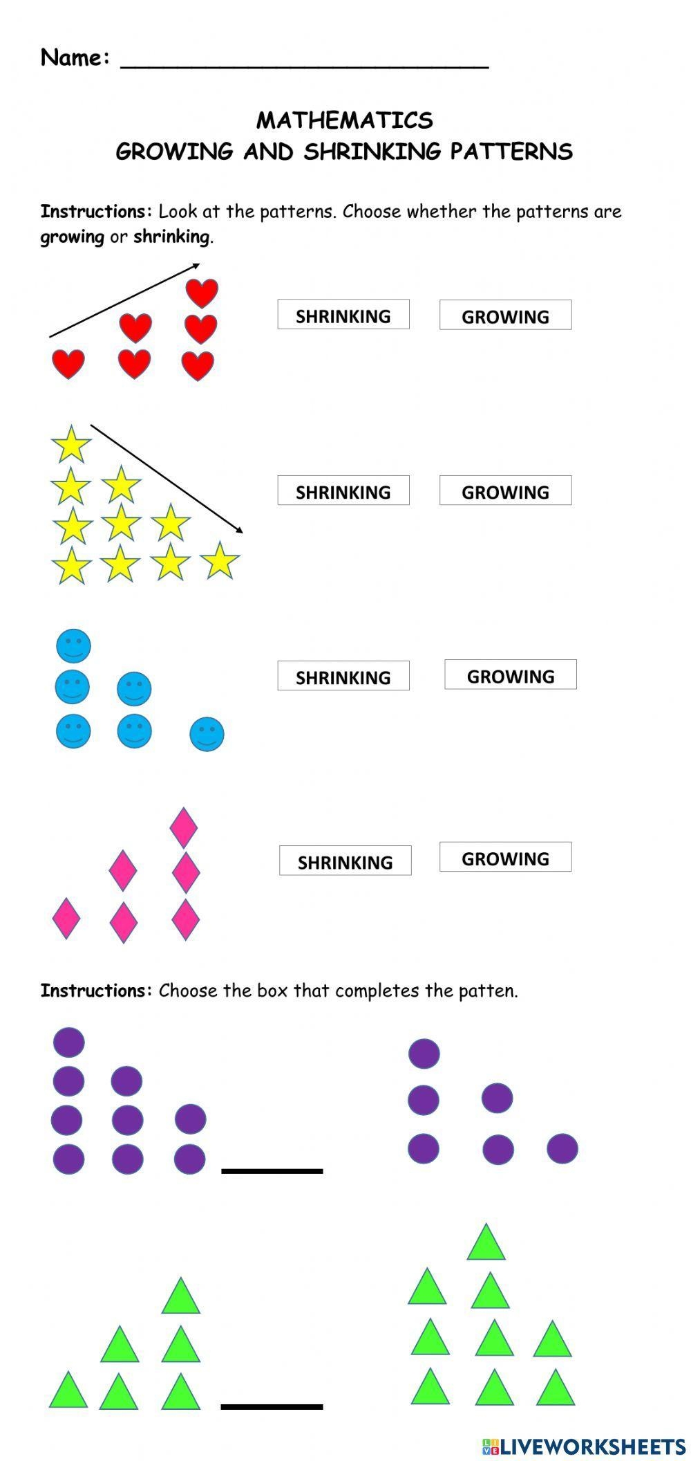 Growing And Shrinking Patterns Worksheet Worksheets Library Patterns Unit Repeating Increasing Decreasing Made By Teachers