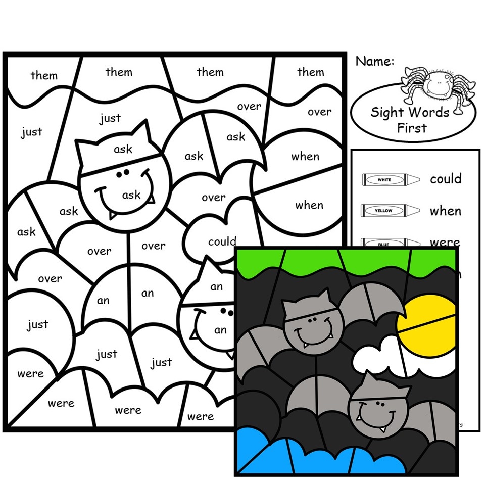 Halloween Color By Sight Words First Grade Made By Teachers Color By Sight Word Halloween Worksheets For Preschoolers