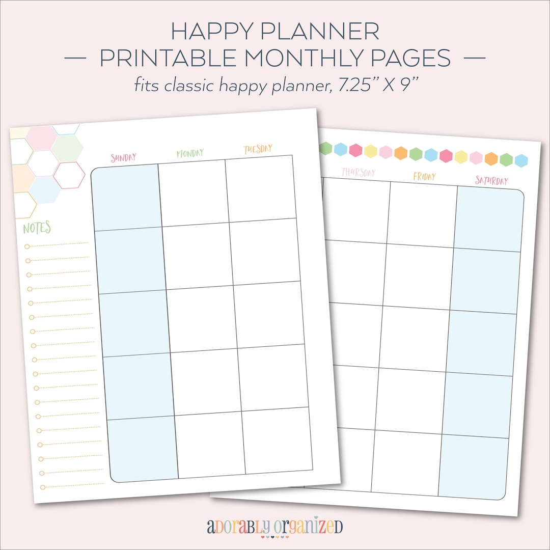 HAPPY PLANNER PRINTABLE Monthly Planner Refills Inserts 7 X 9 25 Sorbet Create 365 Me My Big Ideas Mambi Undated Sunday Etsy
