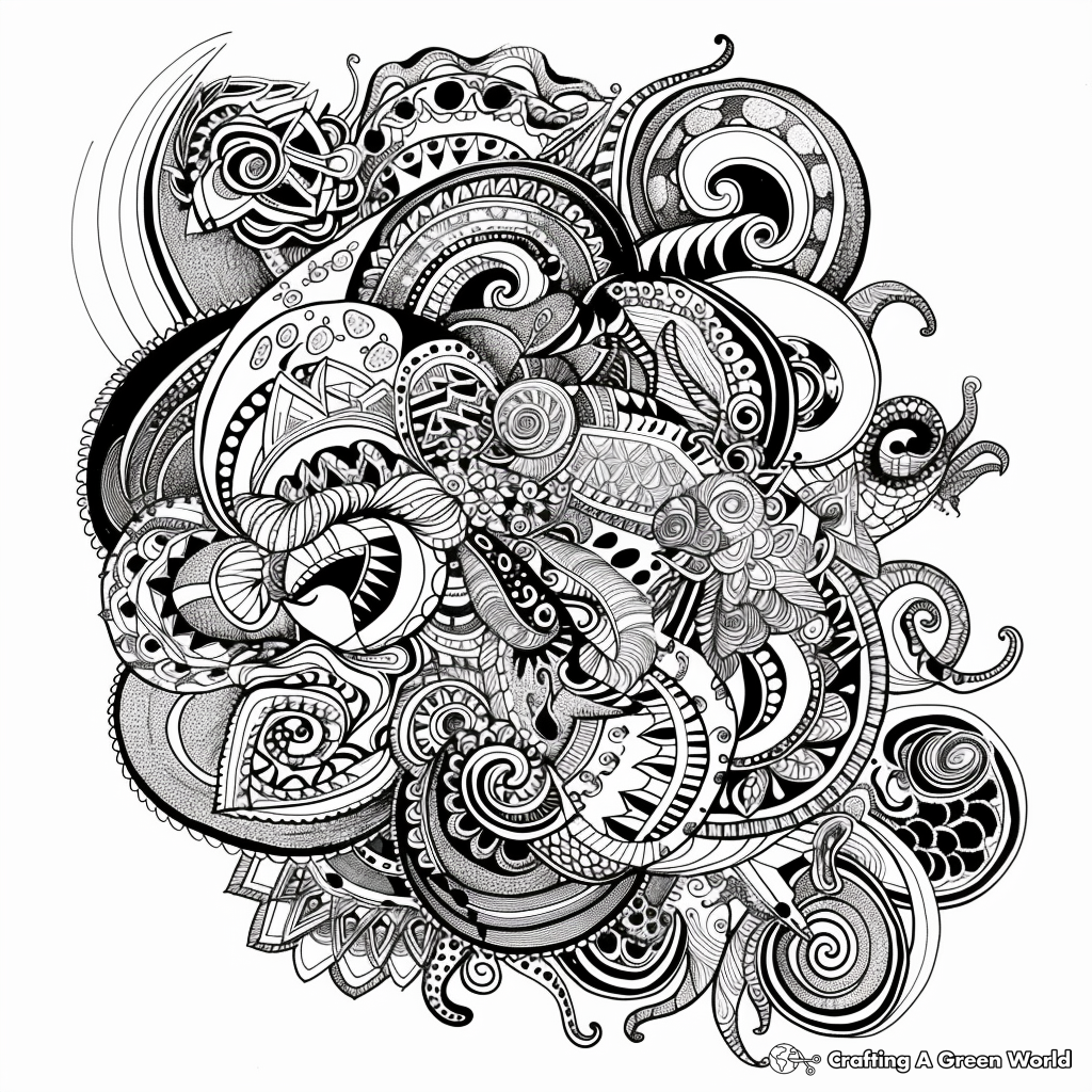 Complex Drawing With Different Doodle Creatures Unclassifiable Coloring Pages