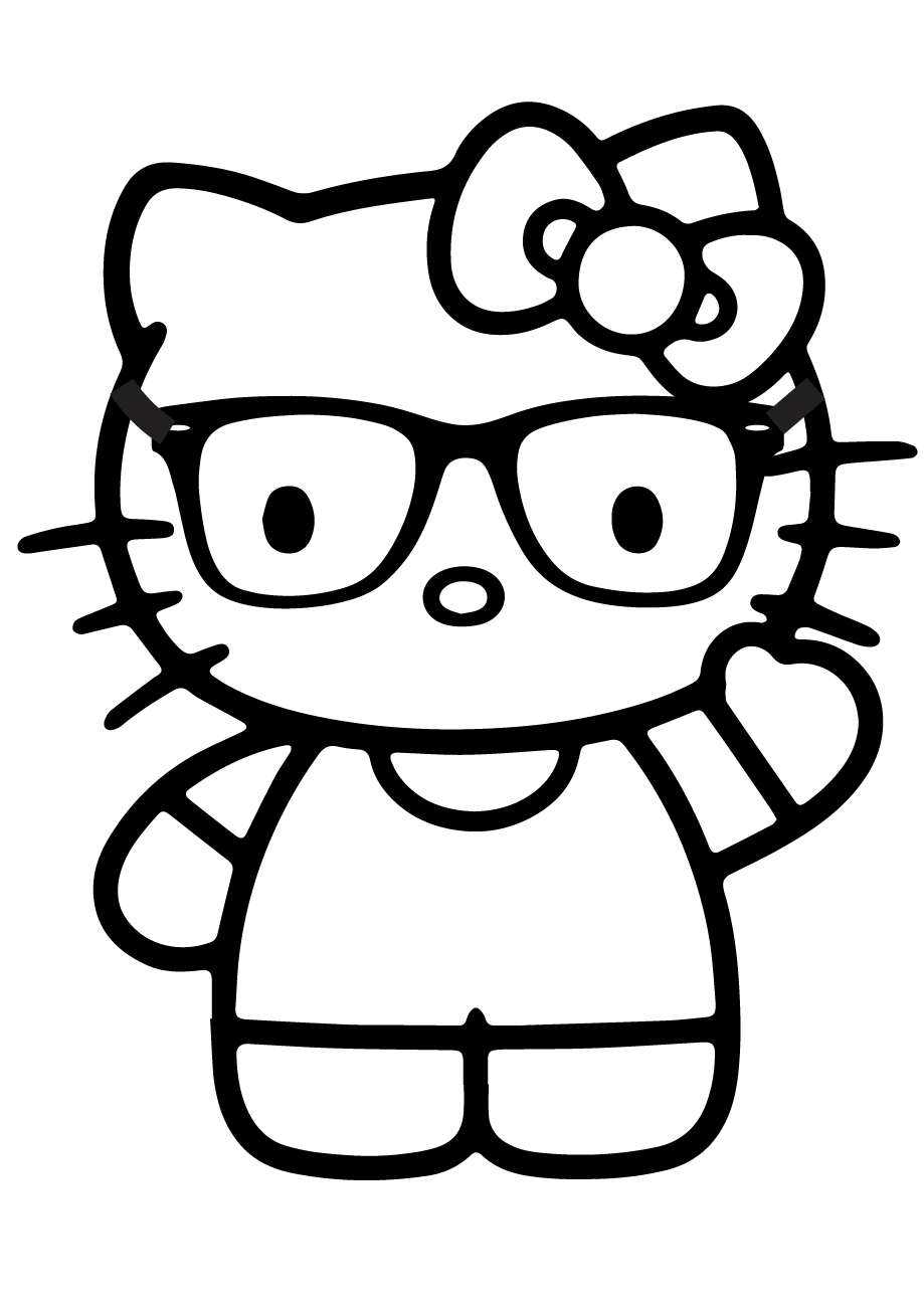 Hello Kitty Nerd Coloring Page Free Printable