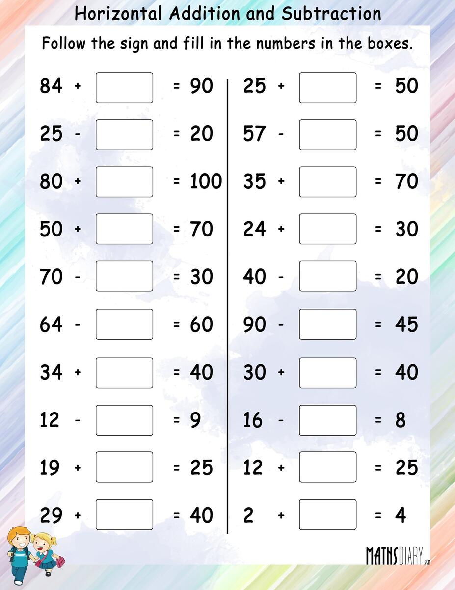 Horizontal Addition And Subtraction Math Worksheets MathsDiary Horizontal Addition And Subtraction Math Worksheets MathsDiary