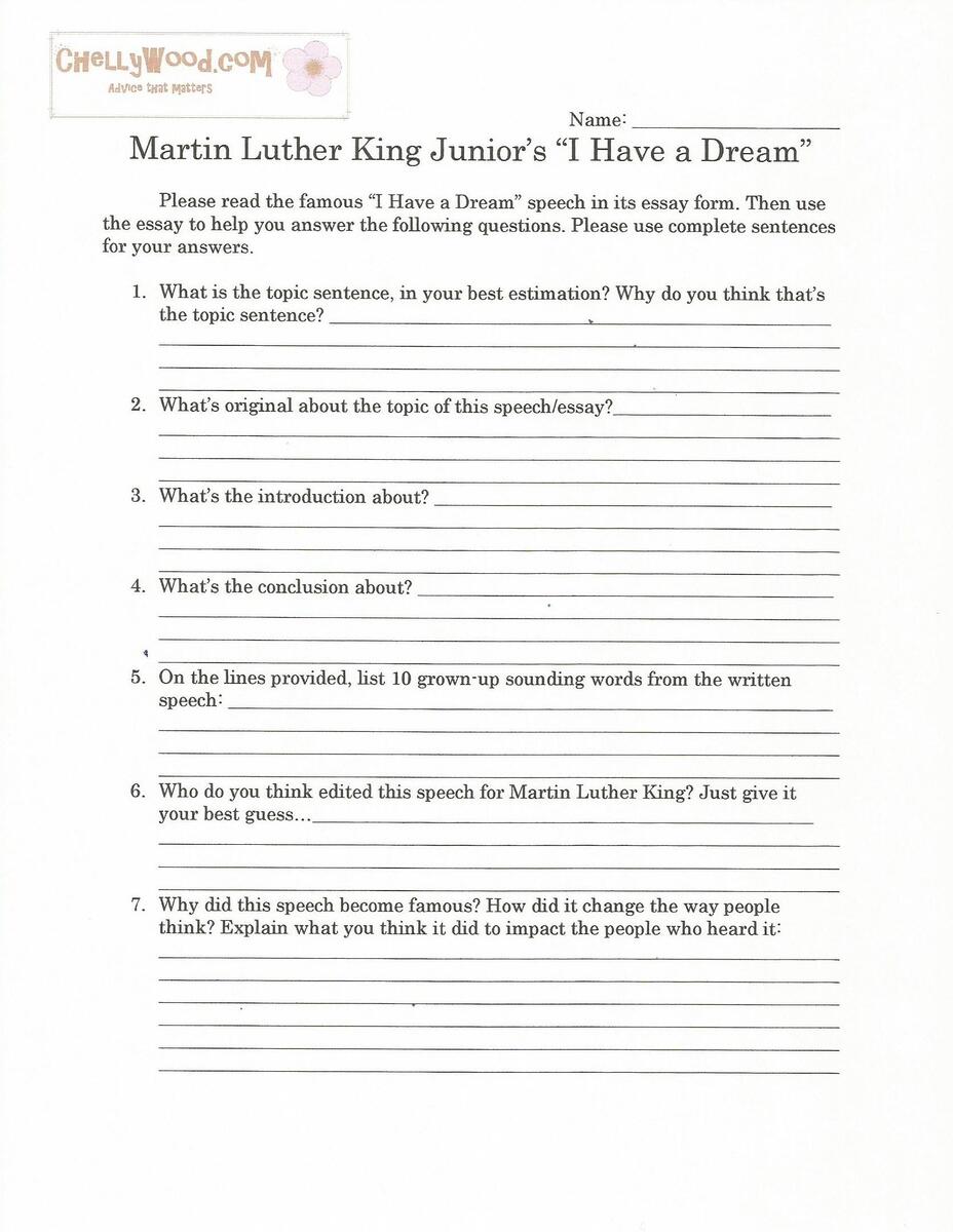 I Have A Dream Speech Worksheet Analyzing Martin Luther King Jr S Iconic Address