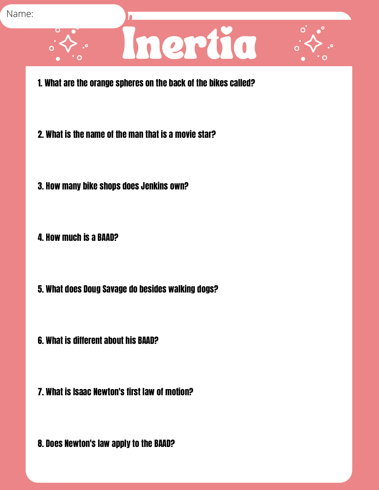 Inertia Worksheet Newton s First Law Of Motion