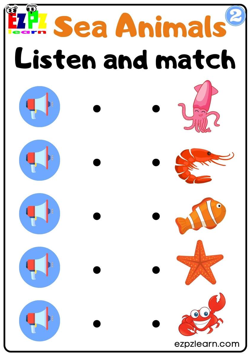 Interactive Worksheet For Sea Animals Listen And Match The Correct Images Activity For Kids Group 2 Ezpzlearn Interactive Worksheet For Sea Animals Listen And Match The Correct Images Activity For Kids Group 2 Ezpzlearn