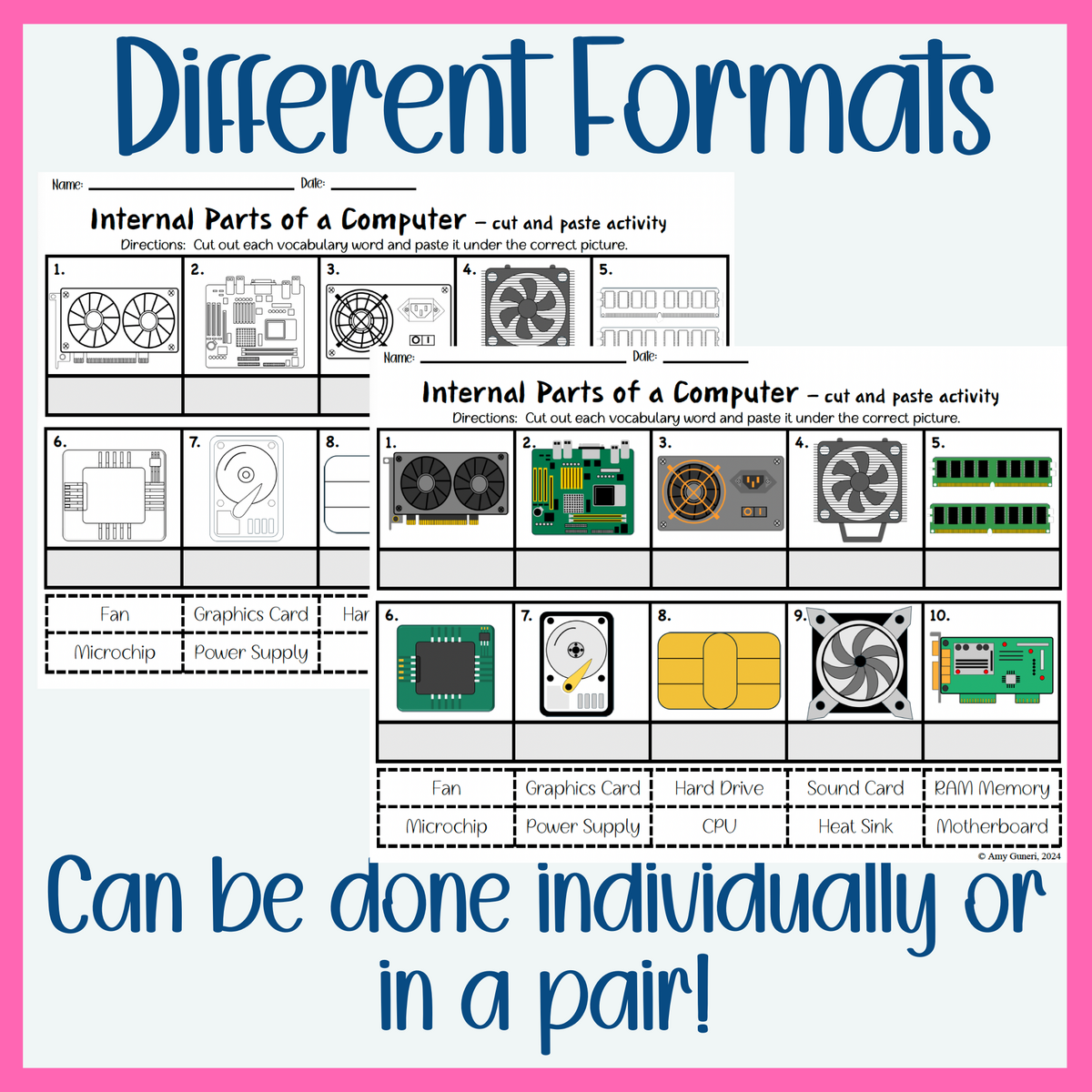 Internal Parts Of A Computer Printable Cut And Paste Activity With Bonus Digital Version Teaching Resources
