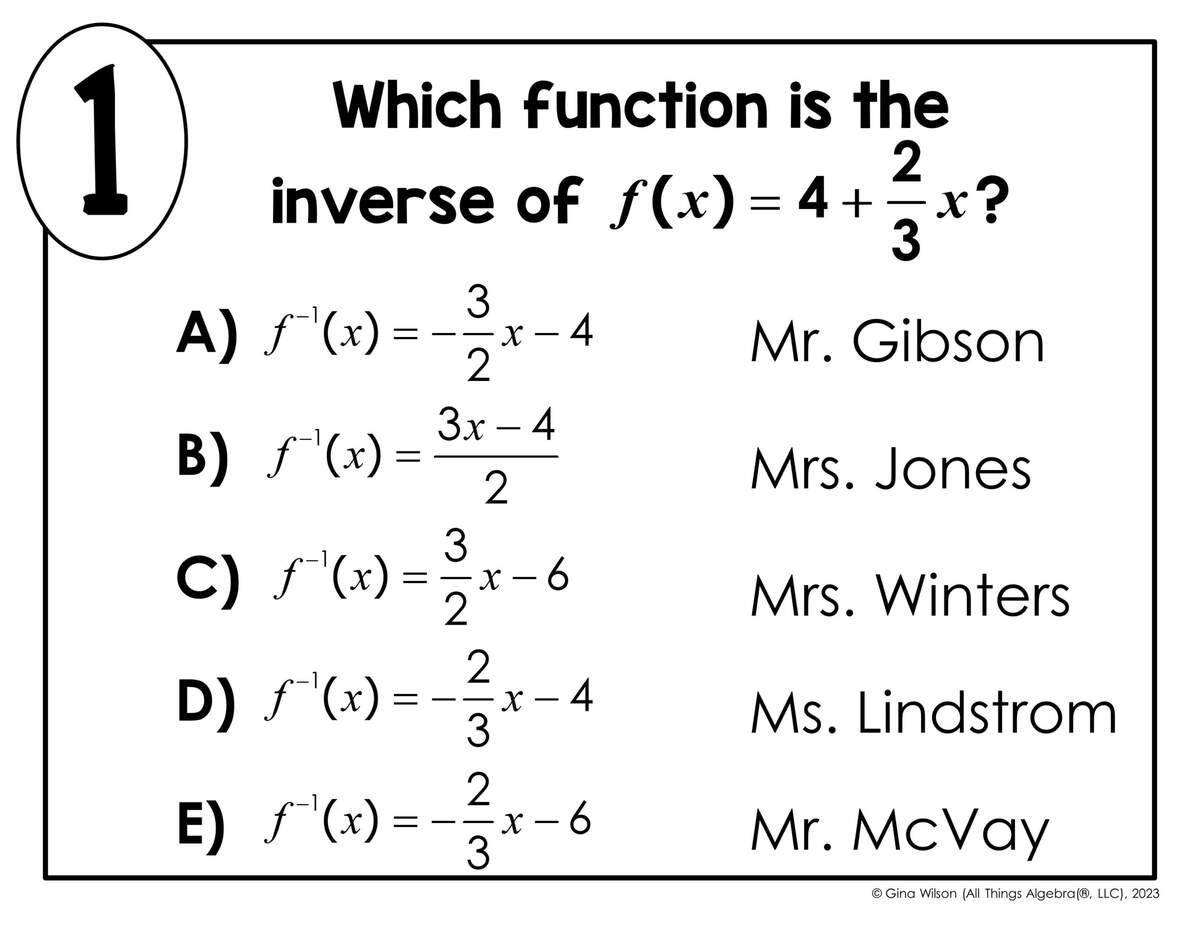 Inverse Functions Math Lib Activity All Things Algebra Inverse Functions Math Lib Activity All Things Algebra