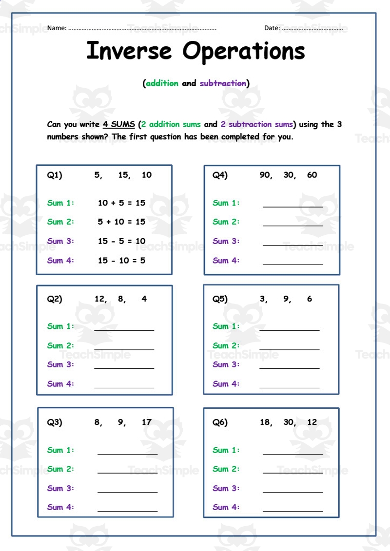 Inverse Operations Addition And Subtraction Worksheet Worksheets Library Inverse Operations Addition And Subtraction Worksheet Worksheets Library