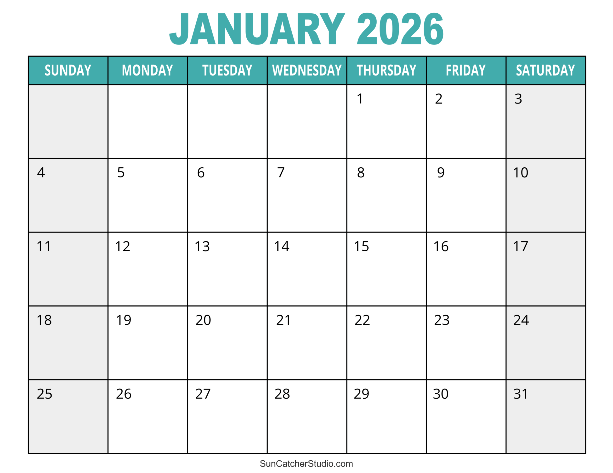 January 2026 Calendar Free Printable Free Printables Lettering SVG Files Tools Apps