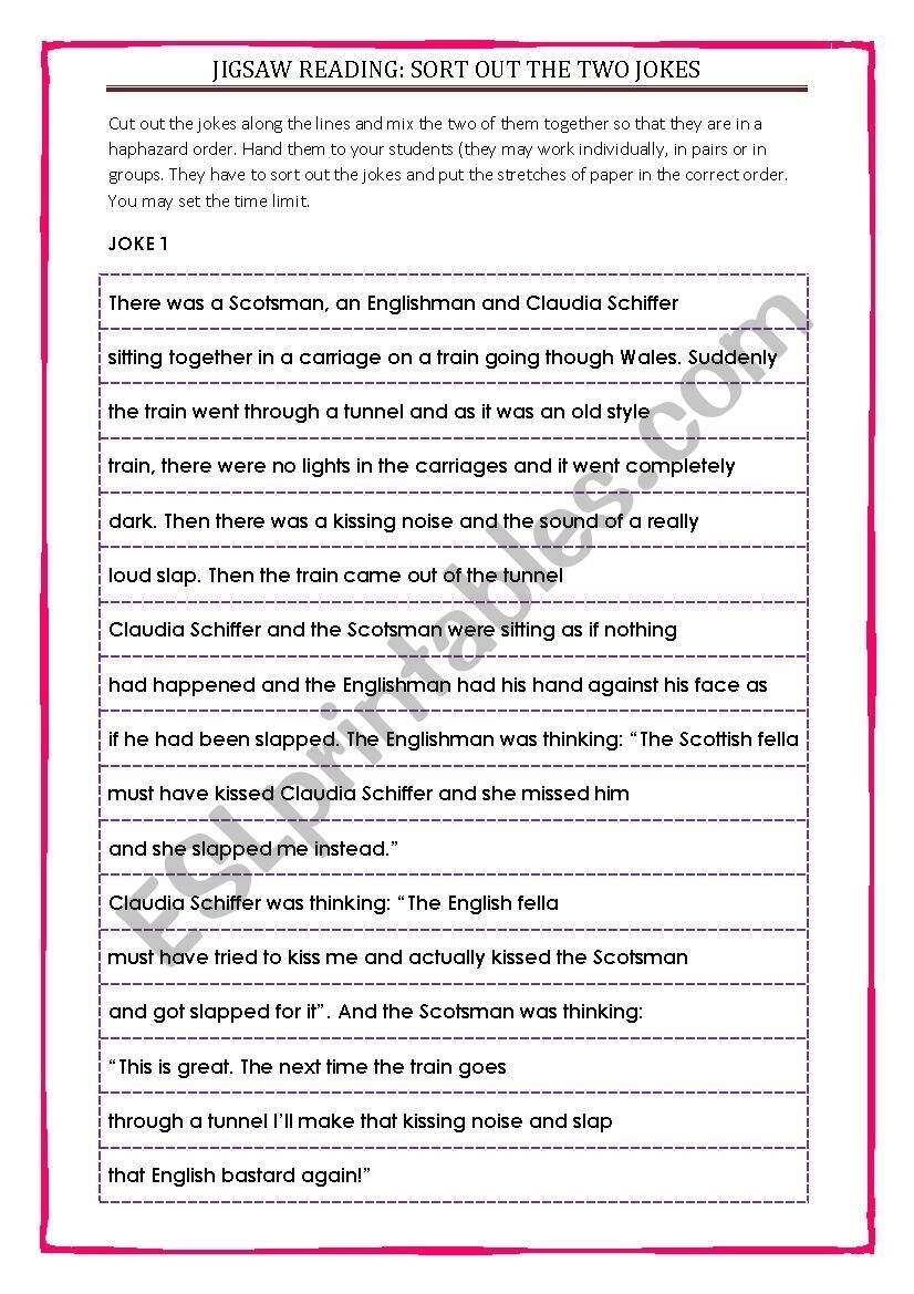 Jigsaw Reading ESL Worksheet By Keyeyti