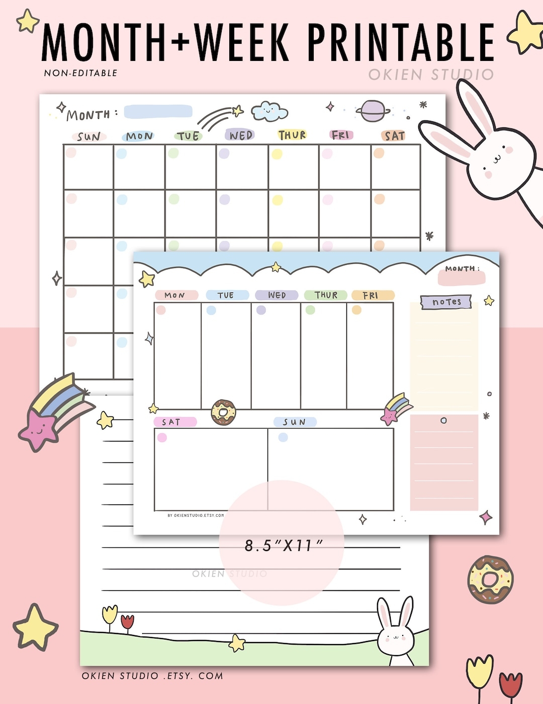 Kawaii Rabbit Planner Weekly Monthly Printable Digital Download Etsy