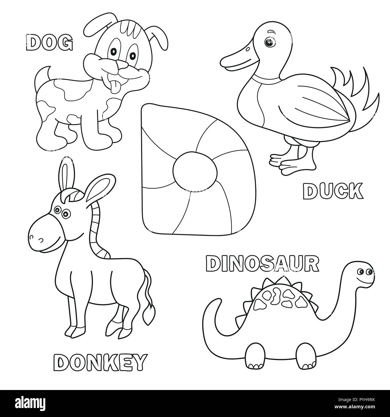 Kids Alphabet Coloring Book Page With Outlined Clip Arts Letter D Stock Vector Image Art Alamy