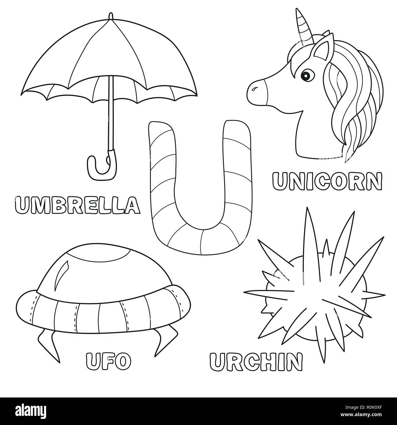 Kids Alphabet Coloring Book Page With Outlined Clip Arts Letter U Stock Vector Image Art Alamy