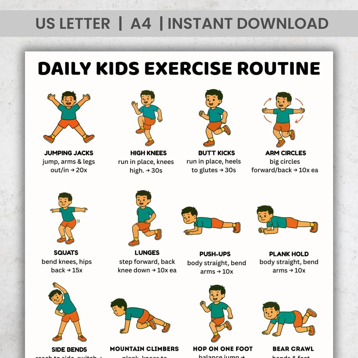 Kids Exercise Chart Printable 16 Daily Workout Moves Poster Kids Fitness Routine PDF A4 US Letter Classroom PE Homeschool Decor Etsy Ireland Kids Exercise Chart Printable 16 Daily Workout Moves Poster Kids Fitness Routine PDF A4 US Letter Classroom PE Homeschool Decor Etsy Ireland