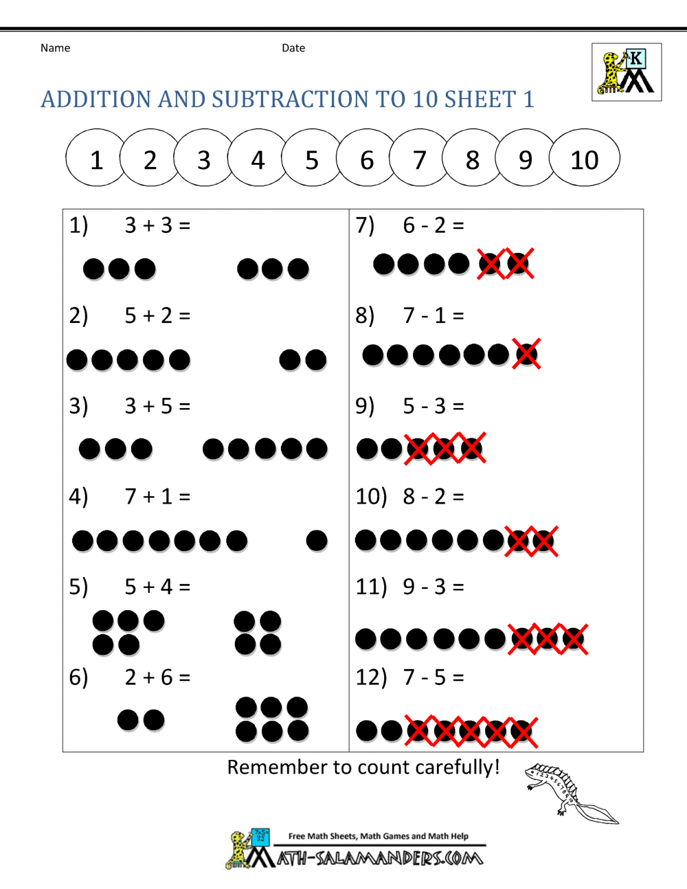 Kindergarten Addition And Subtraction Worksheets