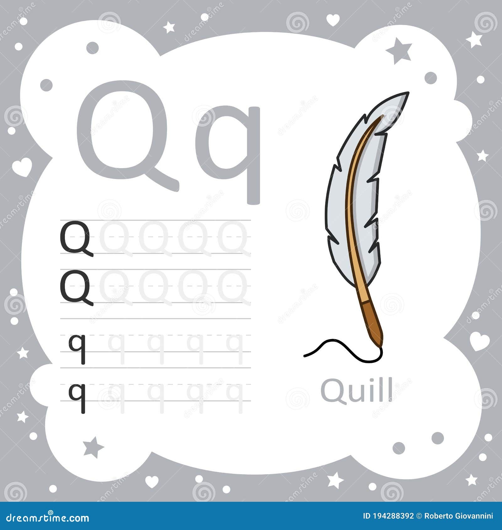 Learning Alphabet Tracing Letters Quill Stock Vector Illustration Of Cartoon Letters 194288392