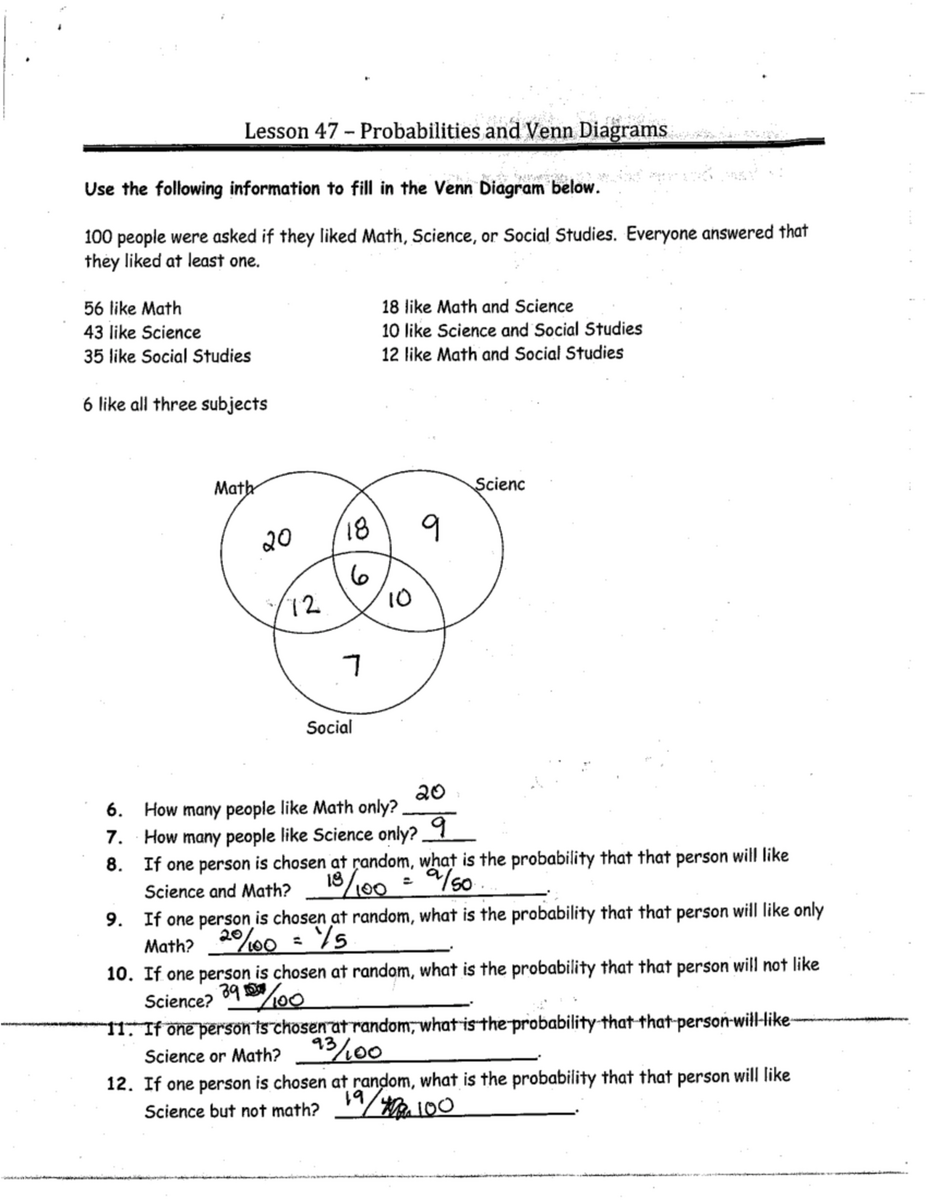 Lesson 47 Probabilities Venn Diagrams Math Sci Soc Studies Analysis Studocu