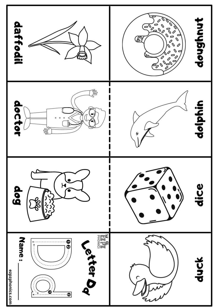 Letter D Mini Coloring Book Free Printable PDF Ezpzphonics