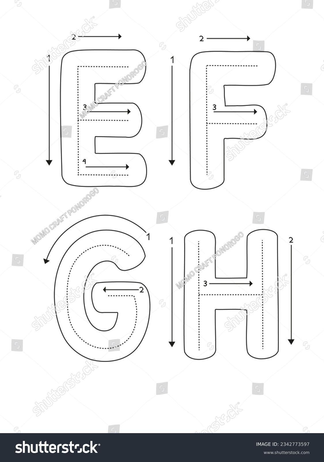 Letter E F G H Tracing Stock Vector Royalty Free 2342773597 Shutterstock