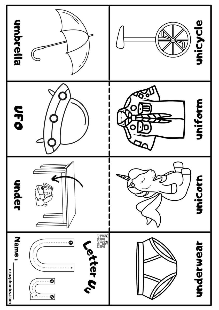 Letter U Mini Coloring Book Free Printable PDF Ezpzphonics