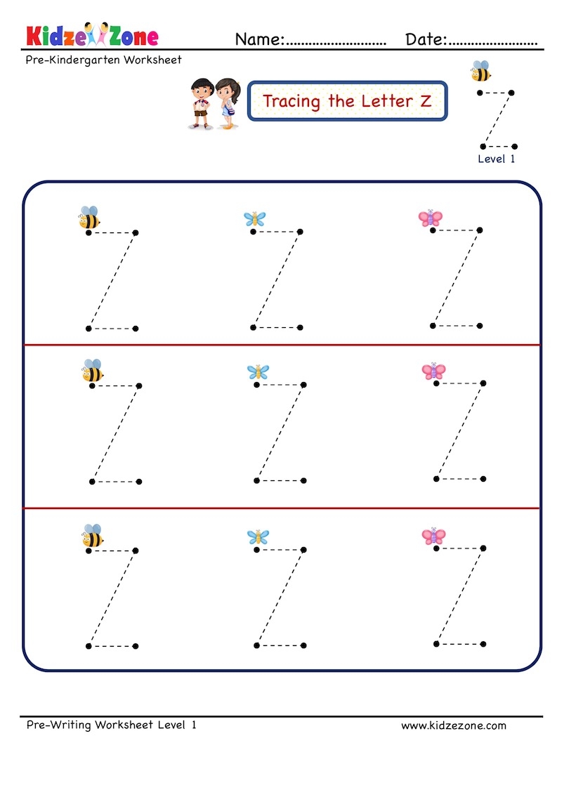 Letter Z Tracing Worksheet Big Font KidzeZone Letter Z Tracing Worksheet Big Font KidzeZone