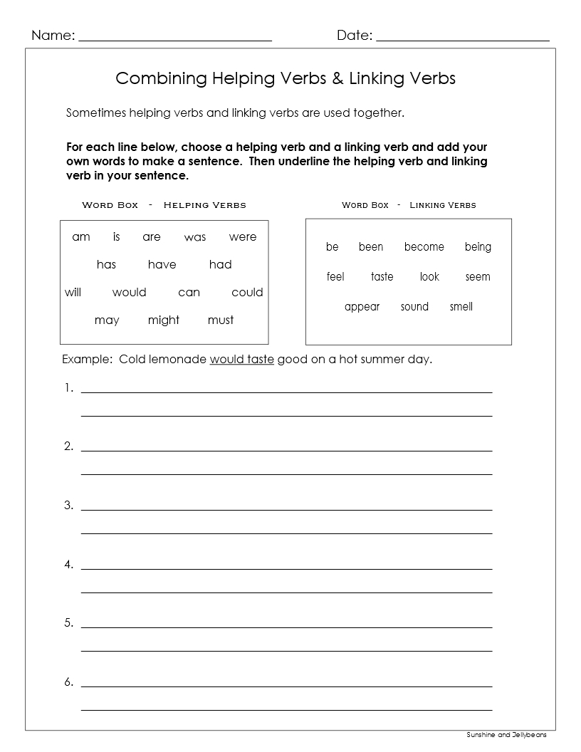 Linking Verbs And Helping Verbs 5 Worksheets Answer Key Grades 3 4 Google Drive Made By Teachers