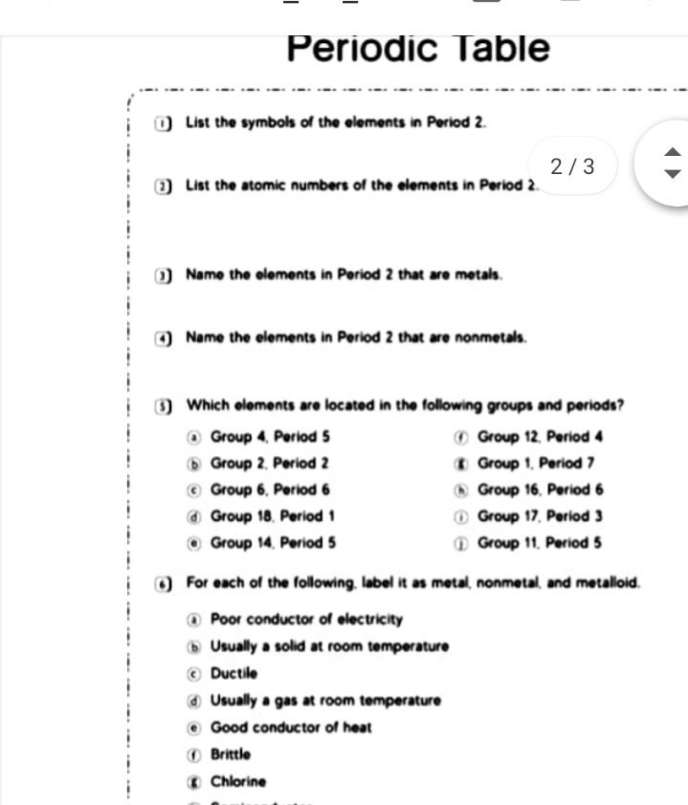 List The Symbols Of The Elements In Period 2 List The Atomic Numbers Of