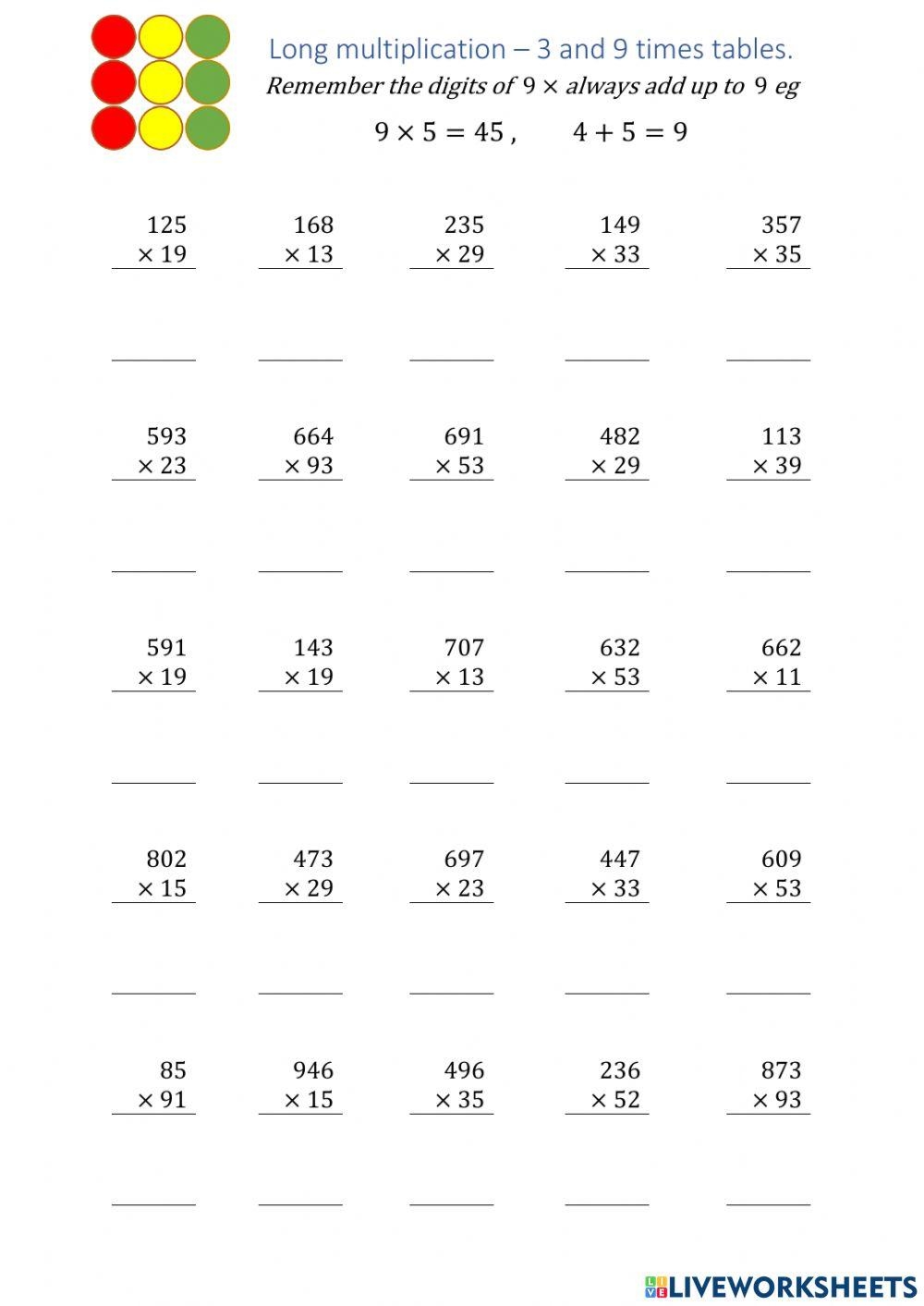 Long Multiplication Activity Worksheets Library
