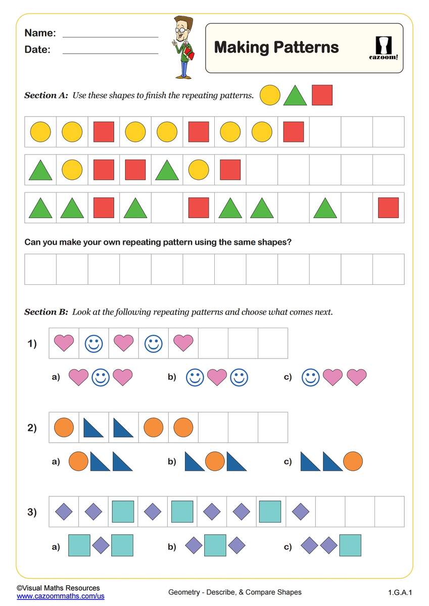 Class 1 Maths Extending Patterns Worksheet PDF Free Printable