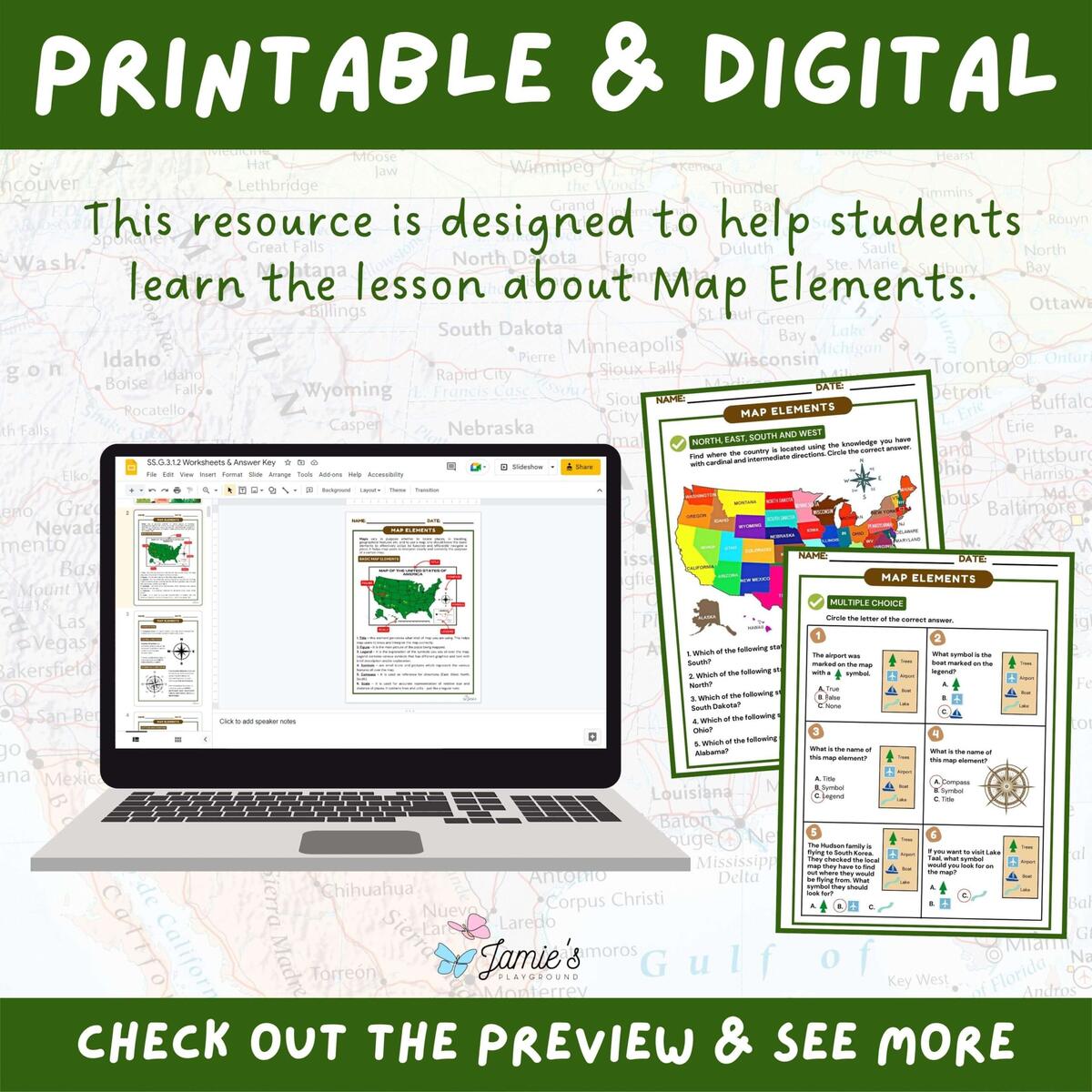Map Elements Activity Answer Key 3rd Grade Social Studies Classful