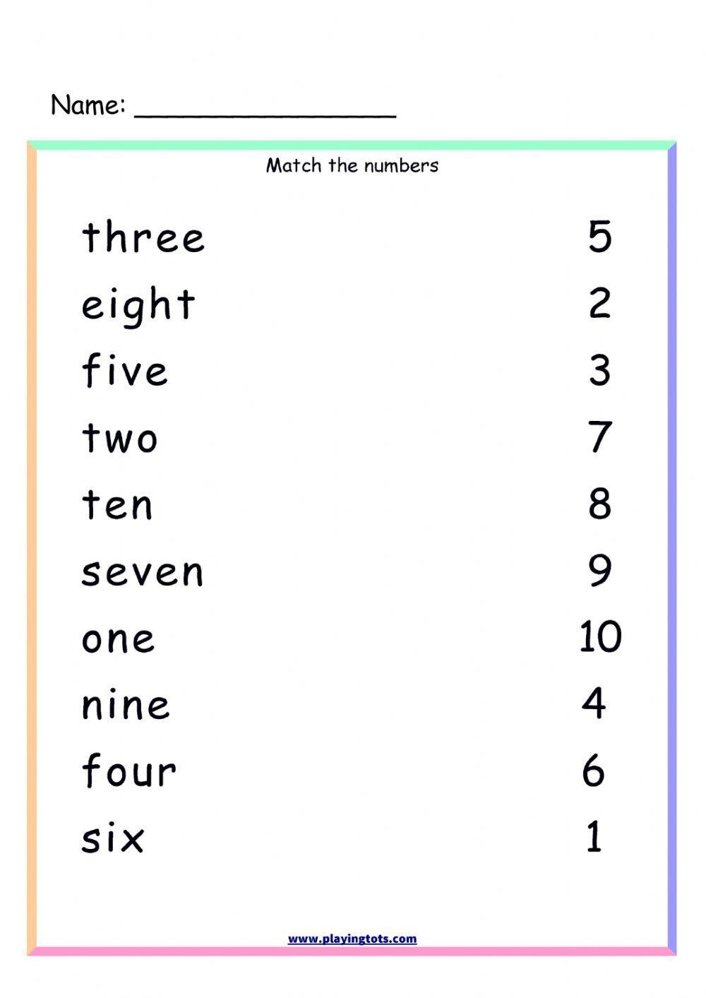 Match Numbers And Words Worksheet Worksheets Library