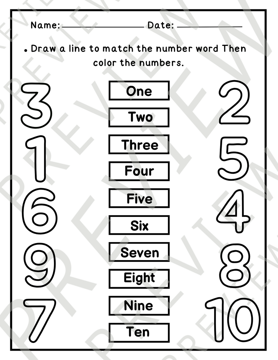 Match The Word And Number Worksheet 0 10 Matching And Coloring Numbers Teaching Resources