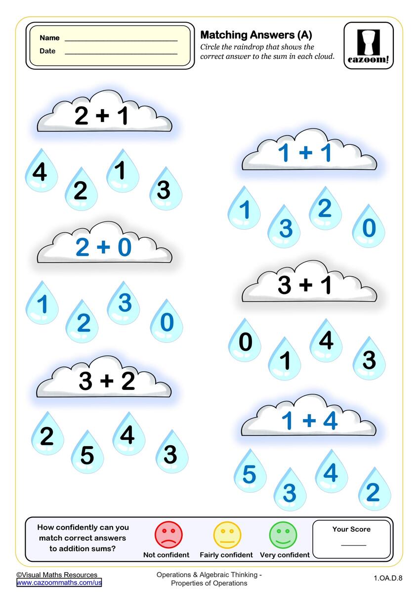 Matching Answers A Fun And Engaging 1st Grade PDF Worksheets Cazoom Math