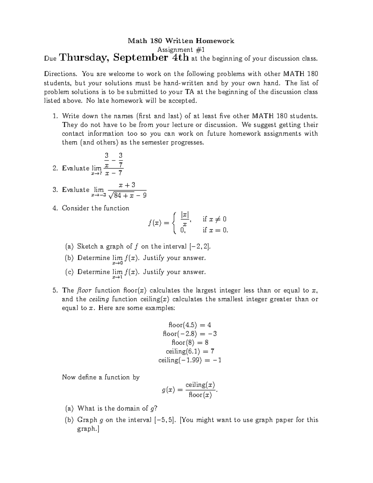 Math 180 Written Homework Solutions Assignment 2 Due Sept 9 Studocu Math 180 Written Homework Solutions Assignment 2 Due Sept 9 Studocu