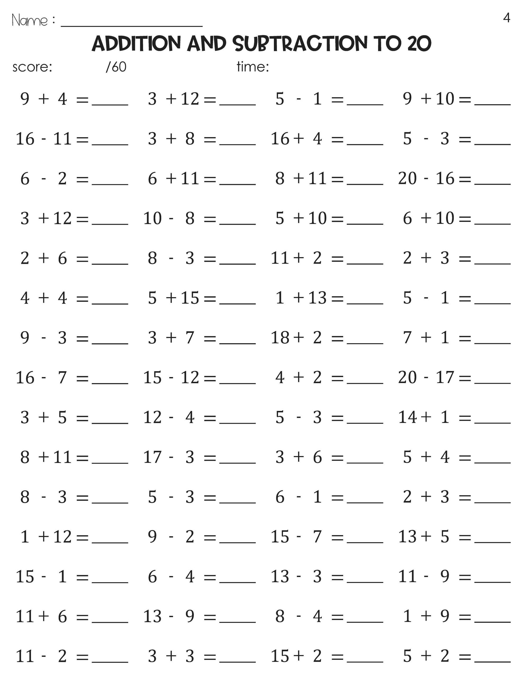 Math Fact Fluency Addition And Subtraction To 20 Timed Tests Practice Etsy Israel Math Fact Fluency Addition And Subtraction To 20 Timed Tests Practice Etsy Israel