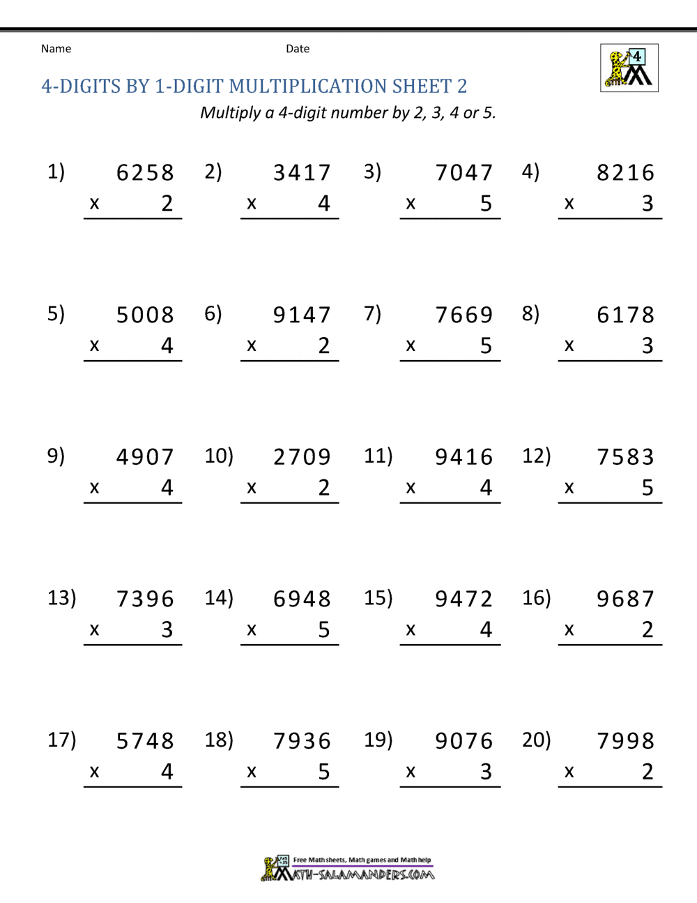 Grade 5 Multiplication Worksheets