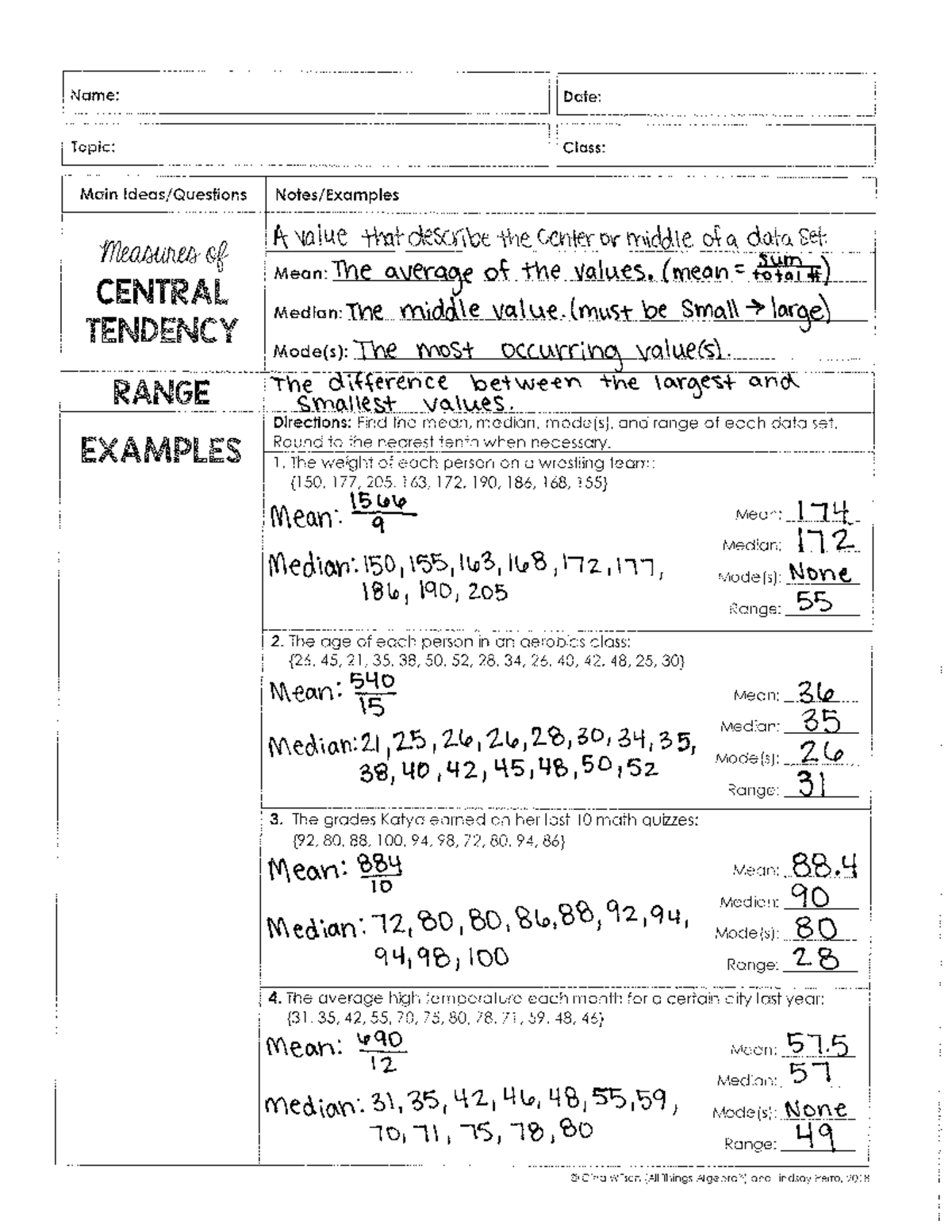 Measures Of Center Notes Answer Key Statistics Course Studocu Measures Of Center Notes Answer Key Statistics Course Studocu