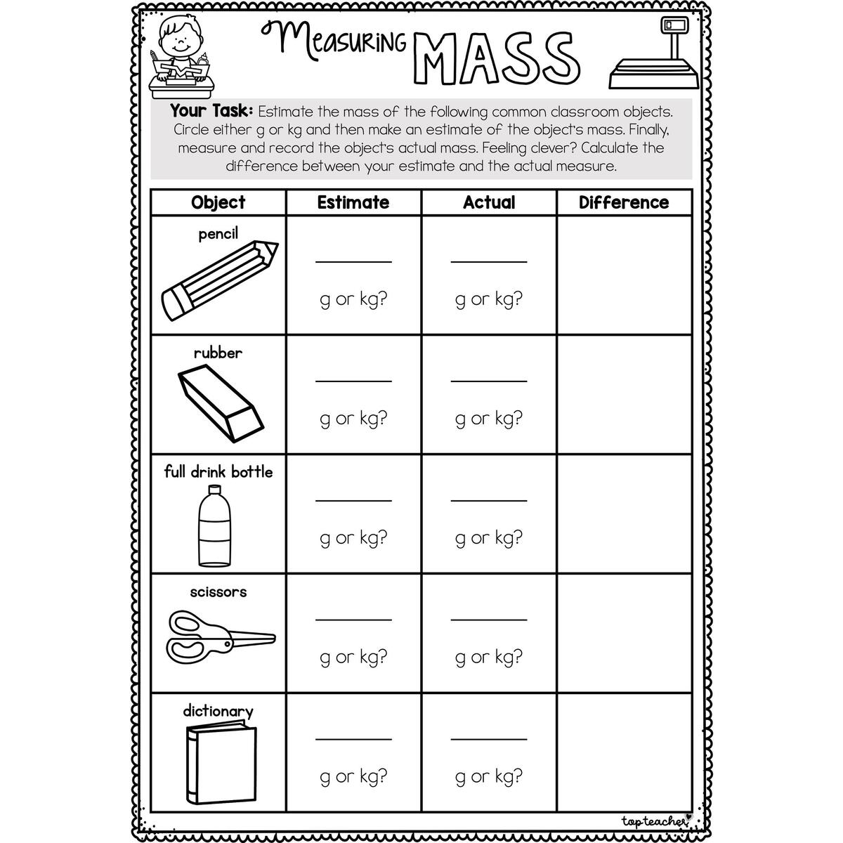 Measuring Mass Worksheet Top Teacher