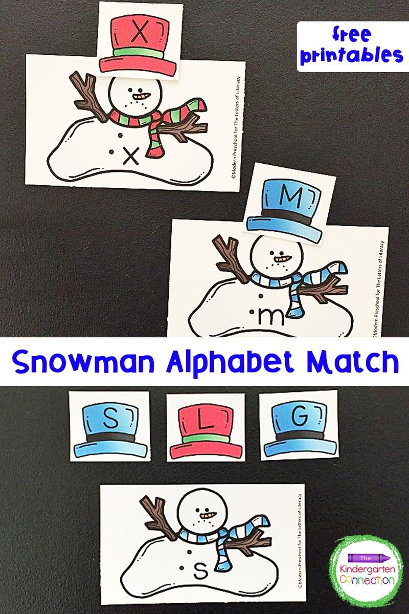 Melted Snowman Alphabet Match FREE Printable Snowman Letter Tracing Activities For Preschoolers
