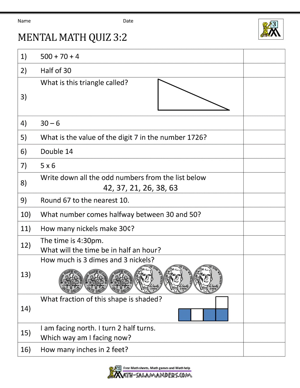 Mental Math 3rd Grade Mental Math 3rd Grade