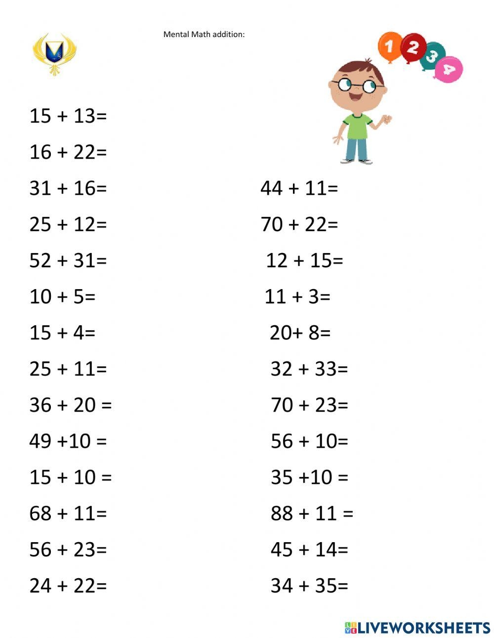 Mental Math Addition Worksheet Worksheets Library Mental Math Addition Worksheet Worksheets Library