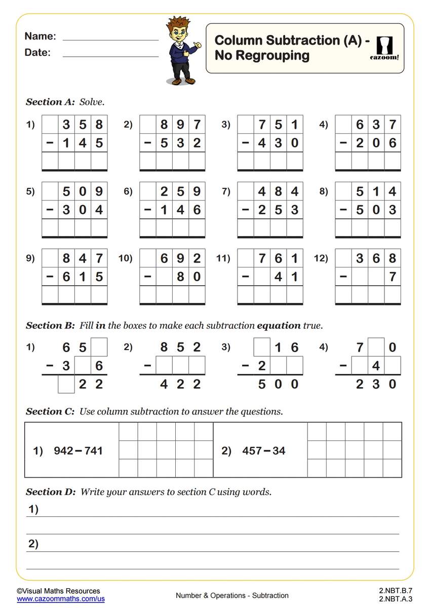 Methods For Subtraction Worksheets Printable PDF Math Worksheets Cazoom Math