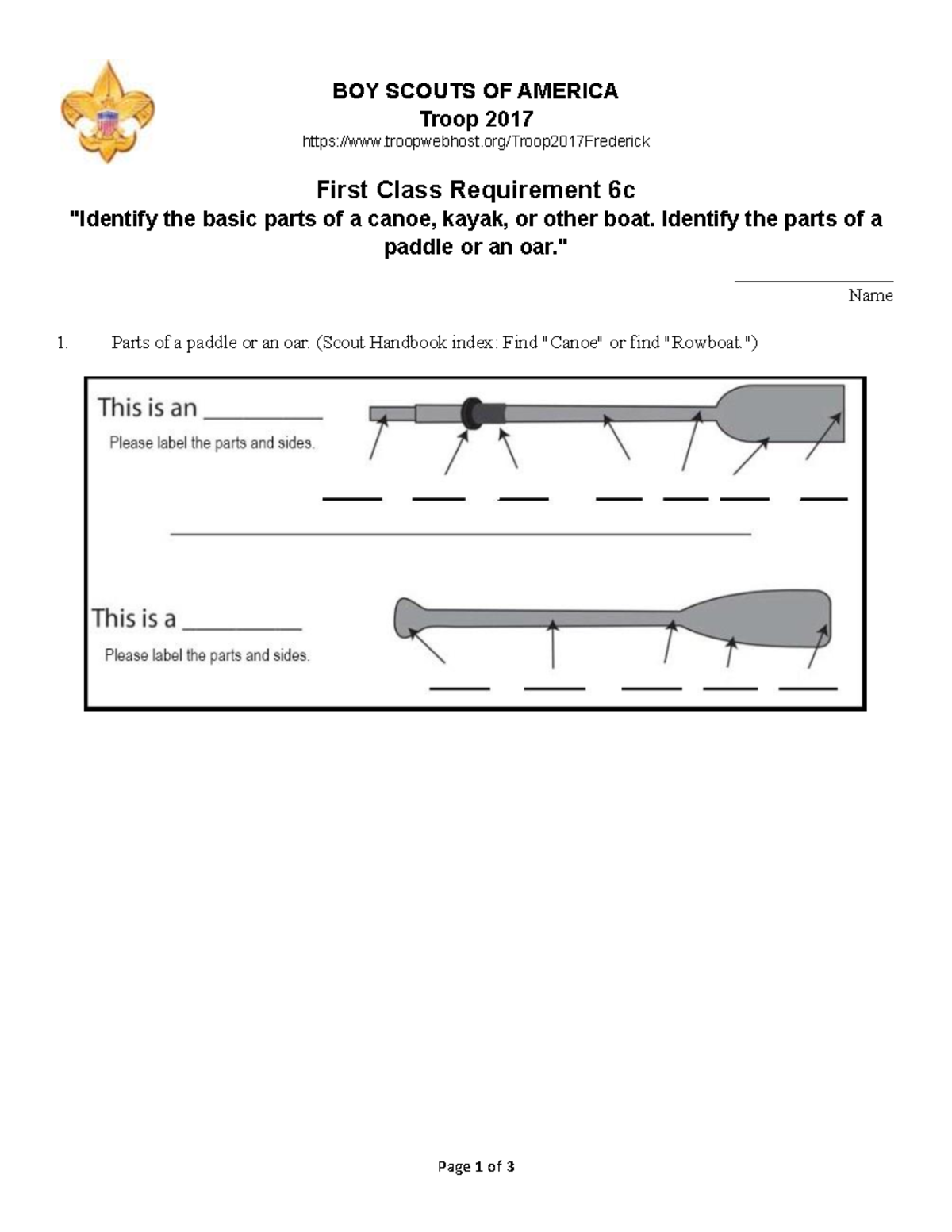 Microsoft Word N1 06c Parts Of Boats And Paddles Page 1 Of 3 BOY SCOUTS OF AMERICA Troop 2017 Studocu