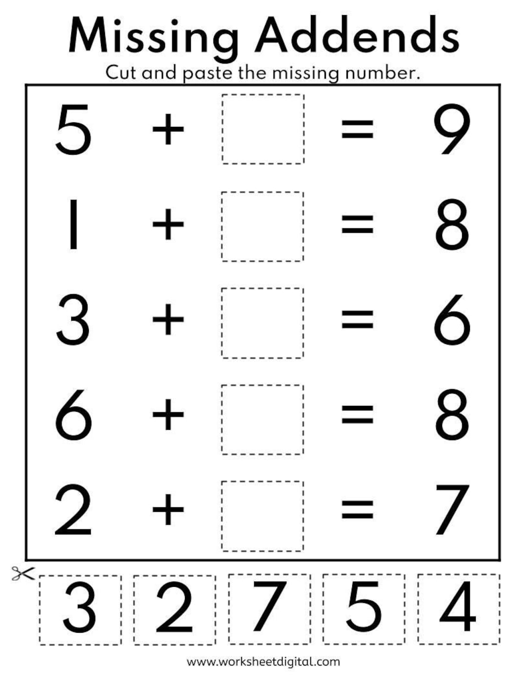 Missing Addends Worksheets Kindergarten 2nd Grade Math PDF Etsy