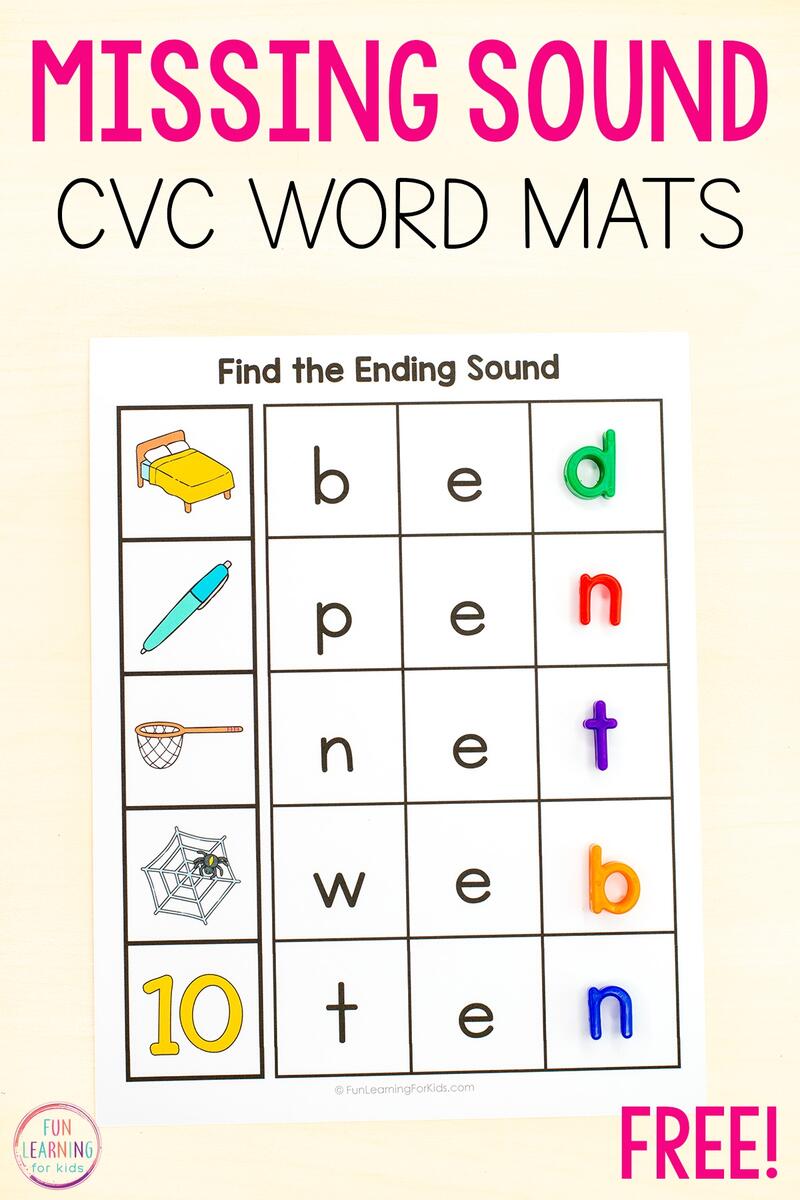 Missing Final Sound CVC Word Mats Free Printable Short Vowel CVC Word Practice Worksheets Printable Activities Made By Teachers